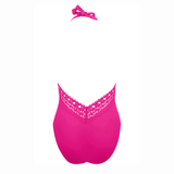 Ajourage Couture Plunging Back Halter Swimsuit in Fuchsia