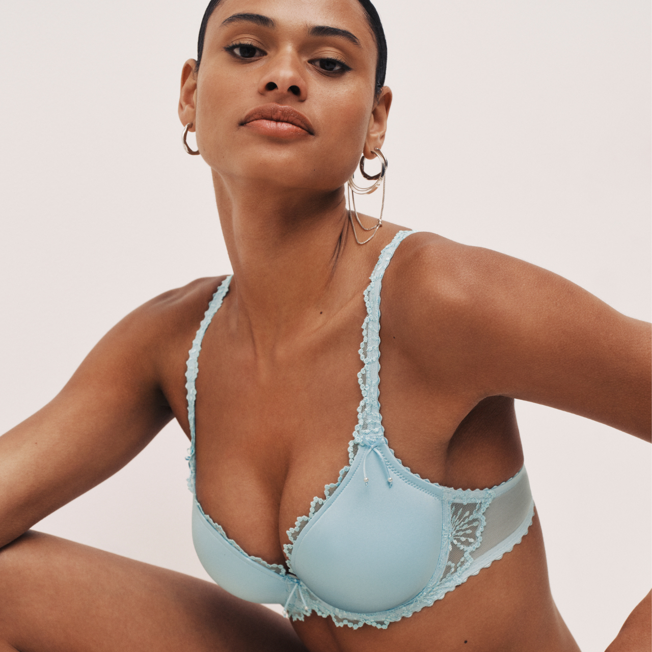 Jane Padded Heart Shape Bra in Milky Blue