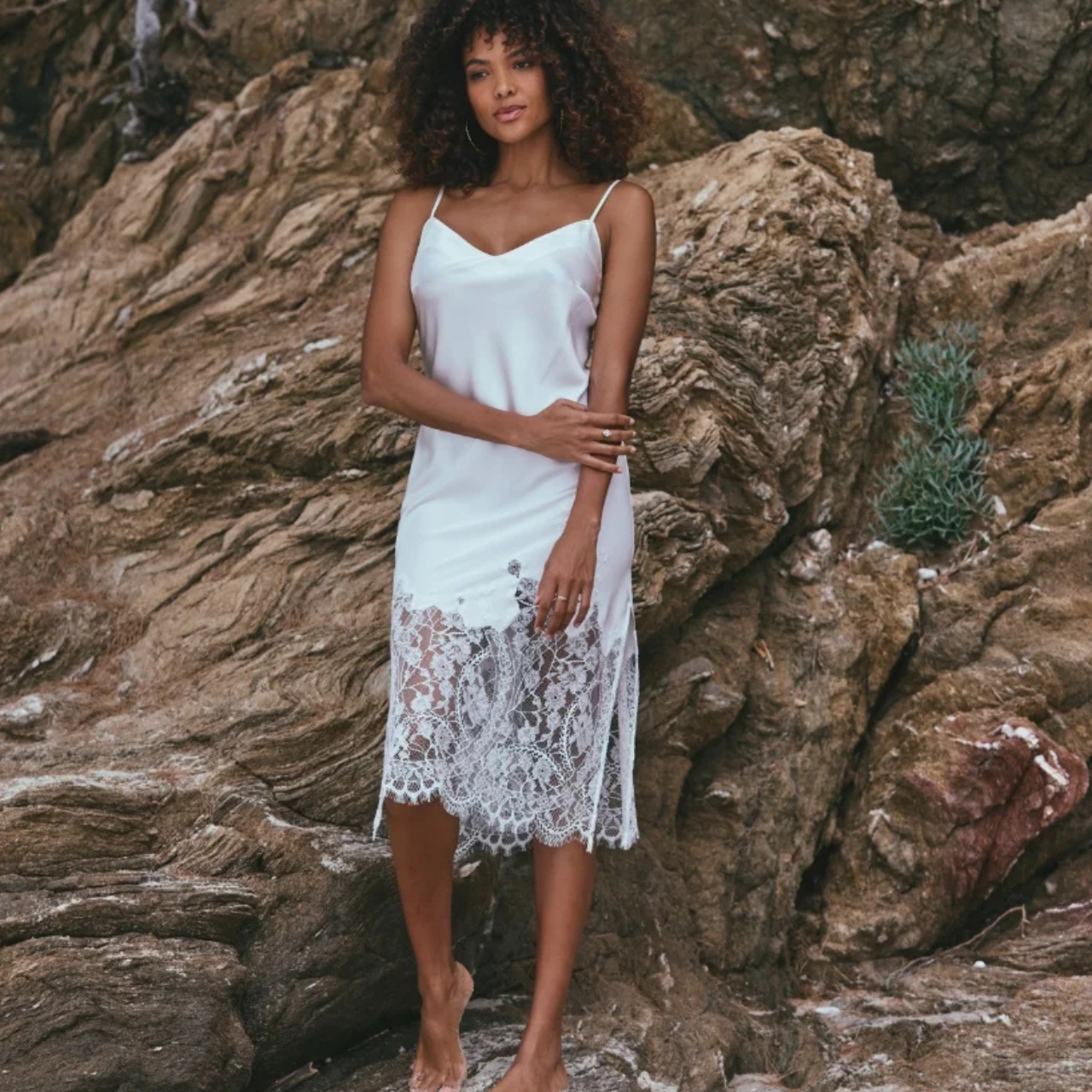 Angèle Midi Silk Slip in Natural