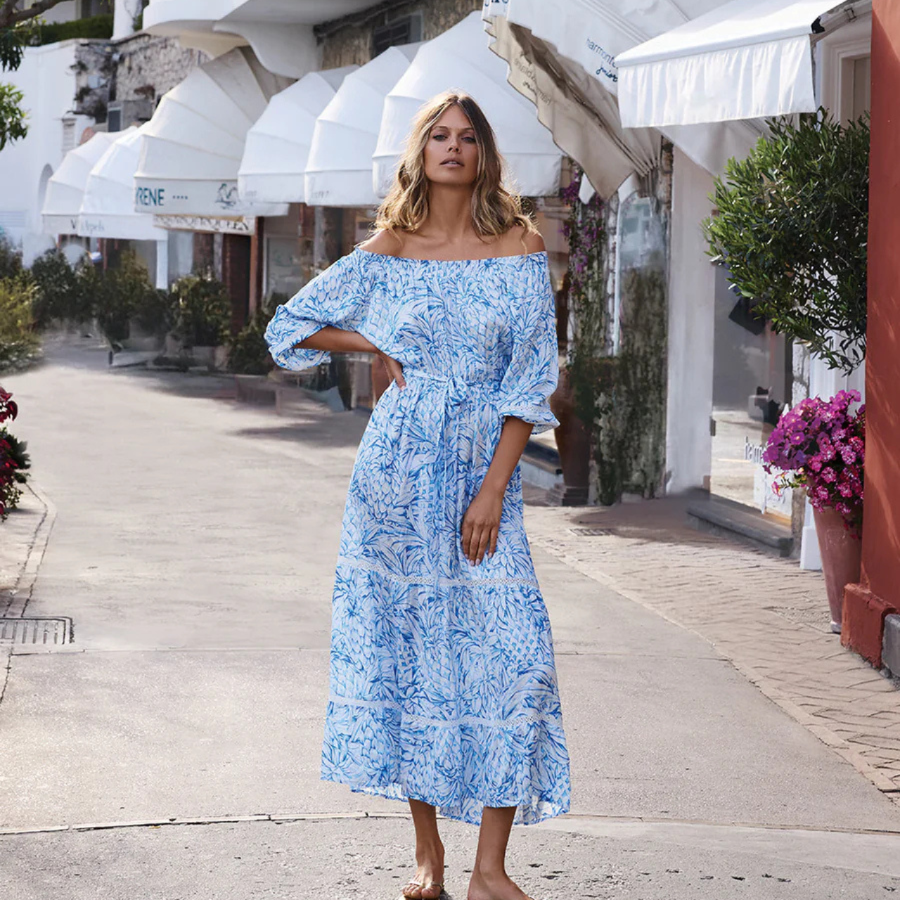 Clover Pineapples Off The Shoulder Dress