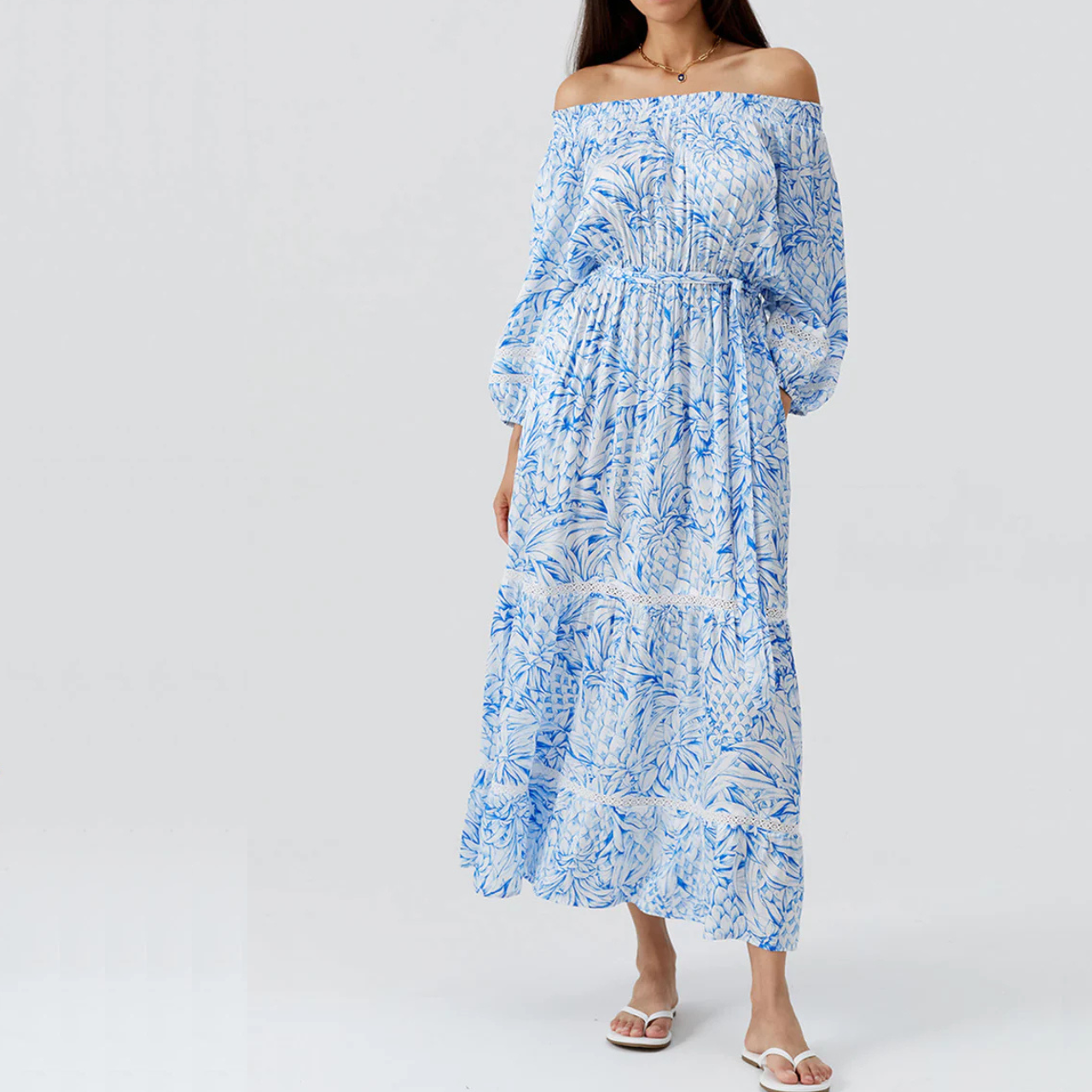 Clover Pineapples Off The Shoulder Dress