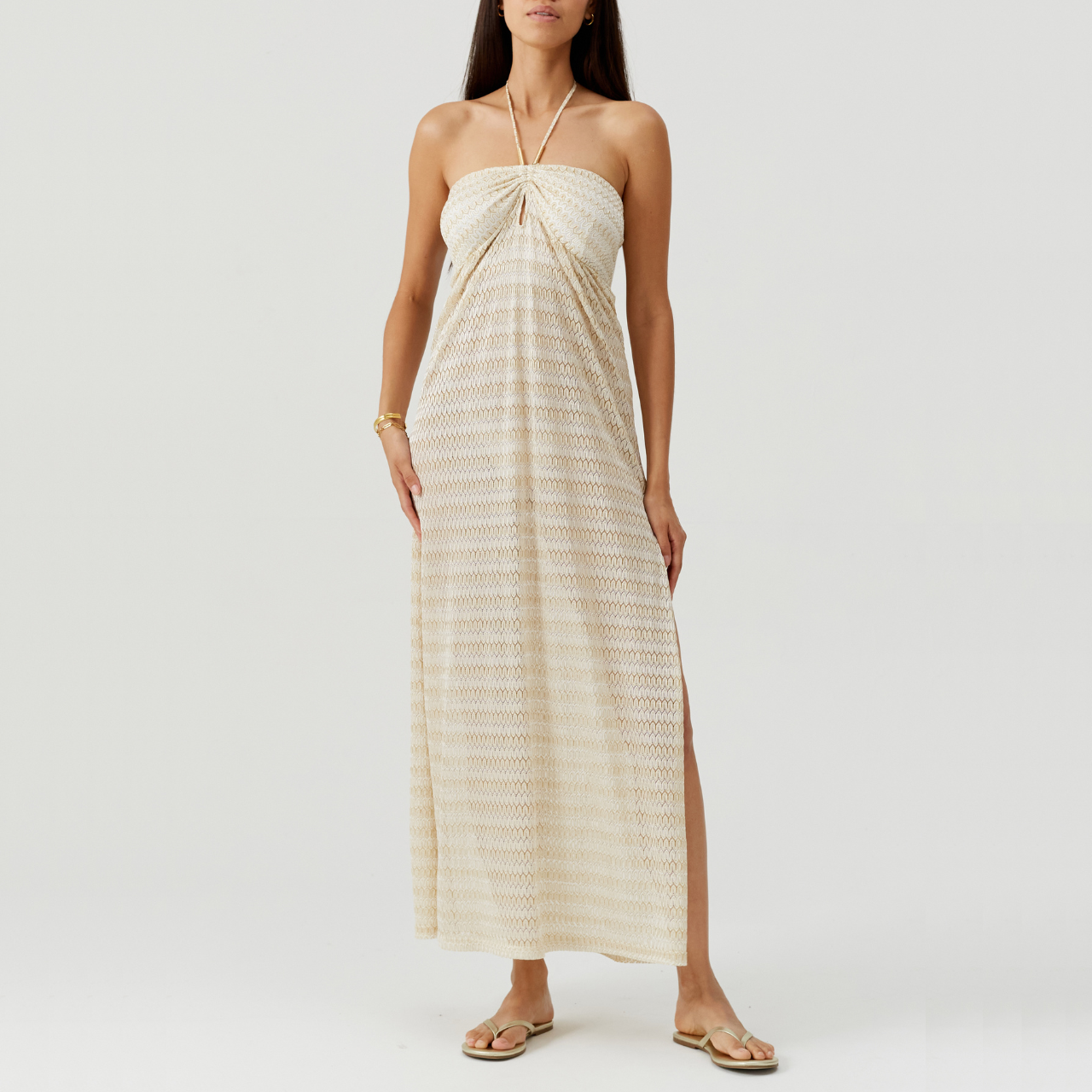 Mila Gold Halter Neck Knit Dress