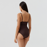 Panarea Brown Ruched V Neck Swimsuit