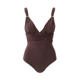 Panarea Brown Ruched V Neck Swimsuit