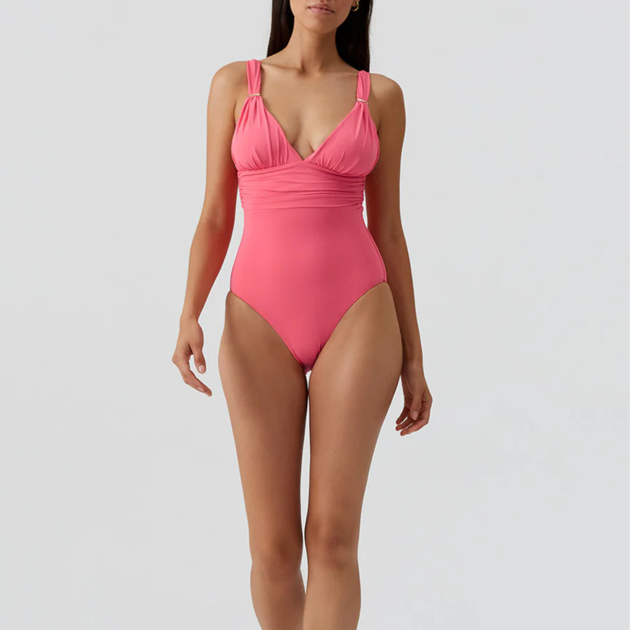 Panarea Coral Ruched V Neck Swimsuit