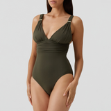 Panarea Olive Ruched V Neck Swimsuit