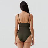 Panarea Olive Ruched V Neck Swimsuit