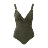 Panarea Olive Ruched V Neck Swimsuit