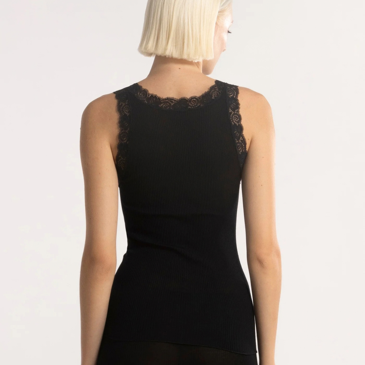 Tank Top in Wool and Silk with Leavers Lace