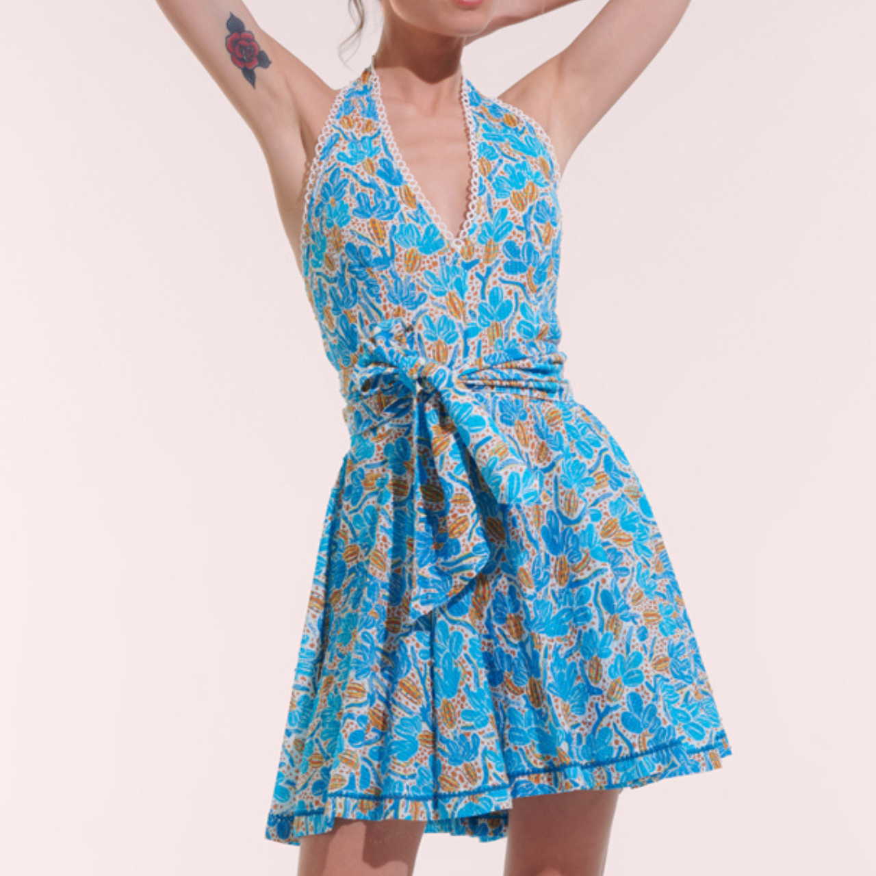Poupette St Barth Mini Dress Beth in Blue Kaktus Caroline Randell Dresses
