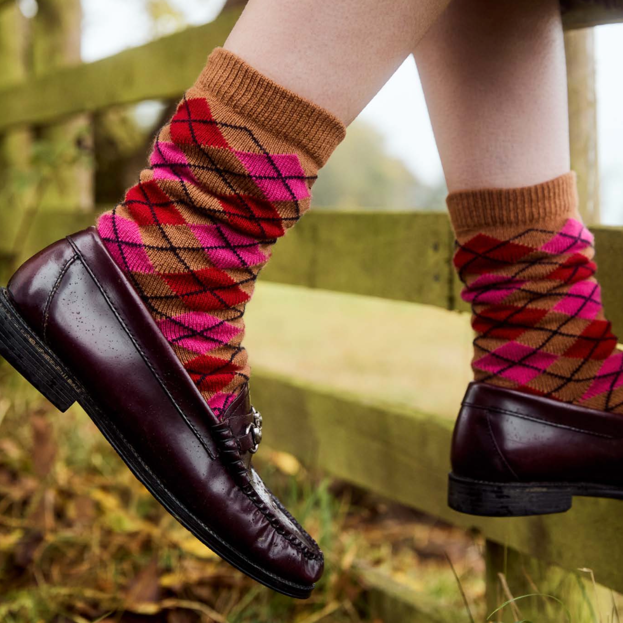 Argyle Pattern Cashmere Bed-Socks