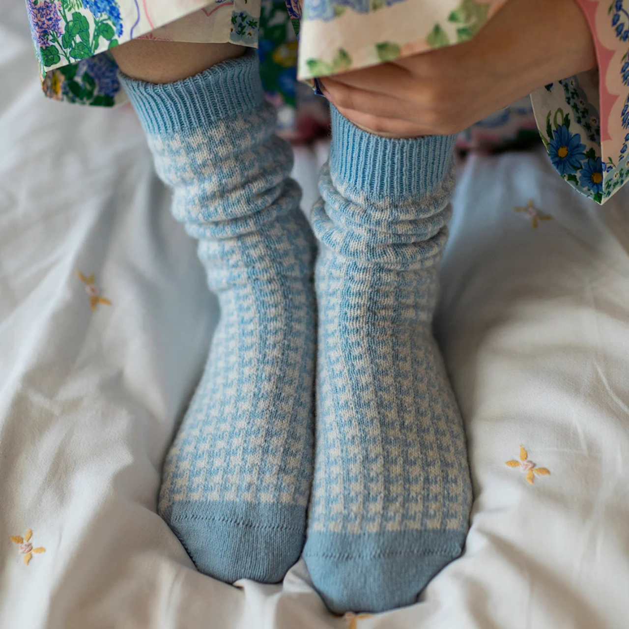 Cashmere Houndstooth Bed Socks