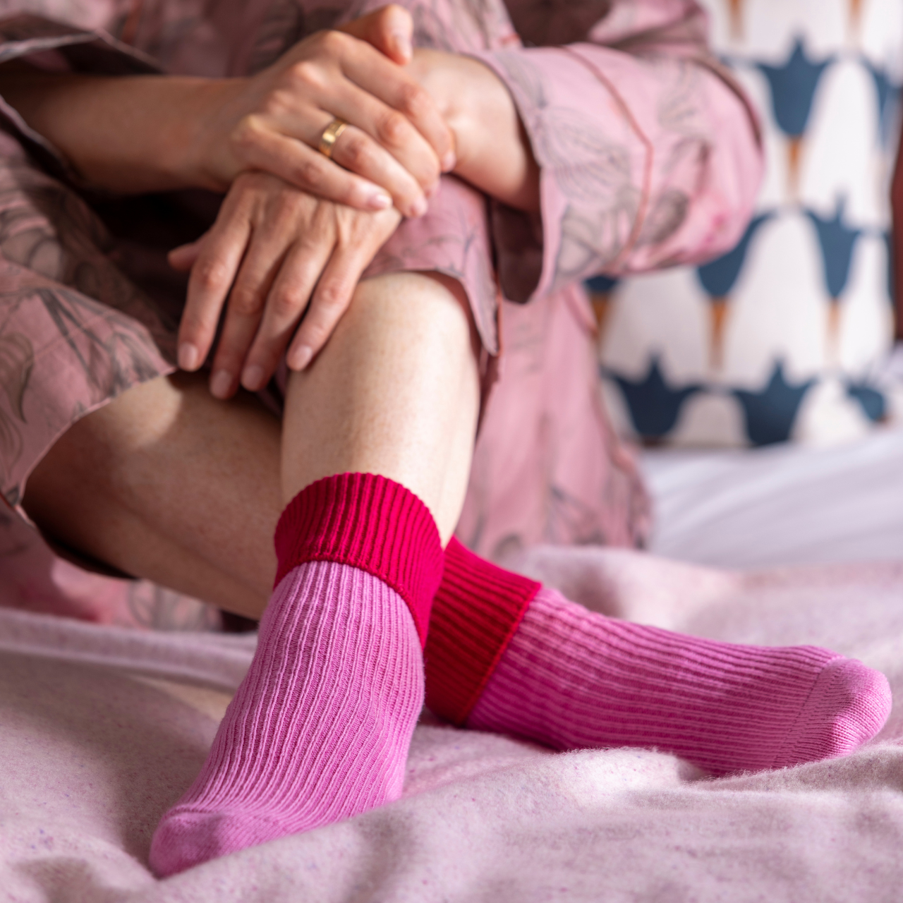 Contrast Turnover Cashmere Bed Socks