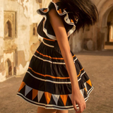 Tricolour Mini Poplin Short Dress