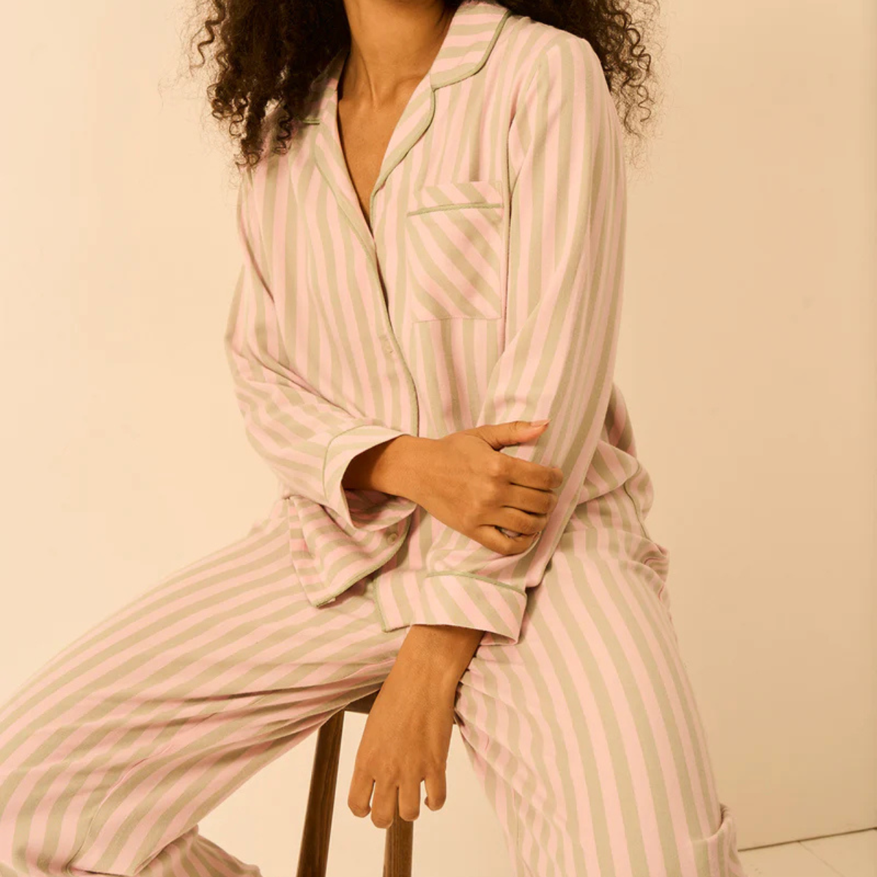 Long Pyjama Set - Eucalyptus Stripe