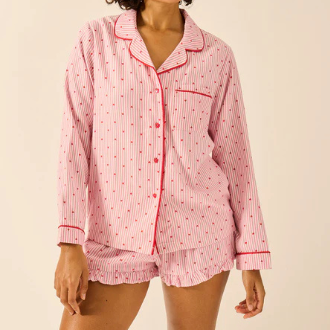 Soft Woven Frill Pyjama Set - Hearts