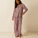 Soft Brushed Woven Long Pyjama Set in Black Cherry