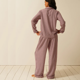 Soft Brushed Woven Long Pyjama Set in Black Cherry