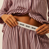 Soft Brushed Woven Long Pyjama Set in Black Cherry