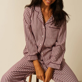 Soft Brushed Woven Long Pyjama Set in Black Cherry