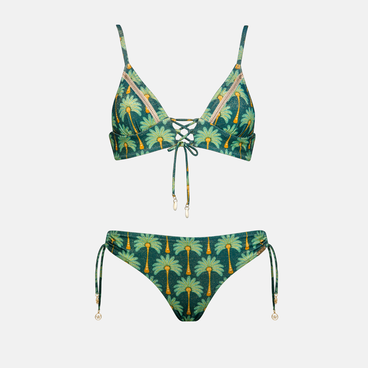 Tropical Muse Padded Bikini Set In Palm Glitter