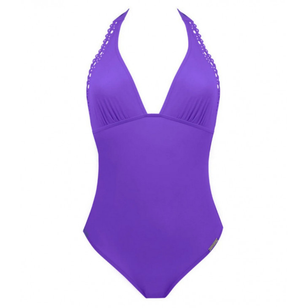 Ajourage Couture Plunging Back Halter Swimsuit in Iris