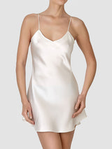 Luna di Seta, silk, chemise, nightdress, slip, thin spaghetti straps, adjustable, v neck line, Caroline Randell, Parisienne slip, black, ivory, beige, champagne, sahara,