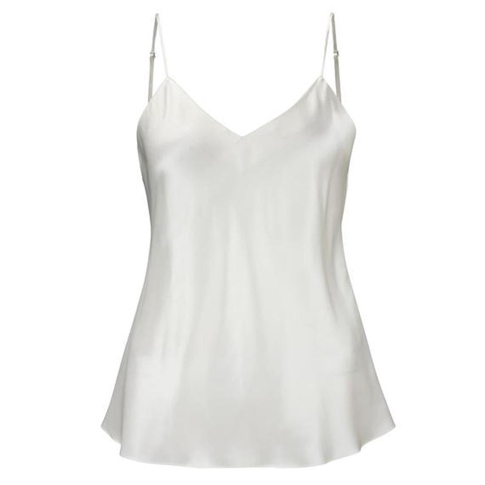 Luna di Seta, silk, camisole, cami, top, thin spaghetti straps, adjustable, v neck line, Caroline Randell, ivory, black, beige, sahara, champagne, basic, silk.