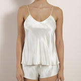 Luna di Seta, silk, camisole, cami, top, thin spaghetti straps, adjustable, v neck line, Caroline Randell, ivory, black, beige, sahara, champagne, basic, silk.