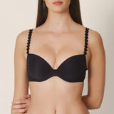 Marie Jo, Tom, charcoal, black, smooth cup, plunge, t shirt bra, padded bra, multiway, with circles on the straps, Caroline Randell