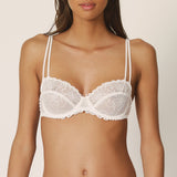 Marie Jo Jane balcony, underwired bra. Non padded with a double strap and embroidered lace cup in natural at Caroline Randell.