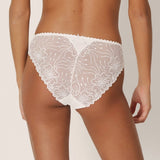 Marie Jo Jane italian brief with embroidery lace, giving a seamless finish. Seamless embroidery lace briefs in natural at Caroline Randell.