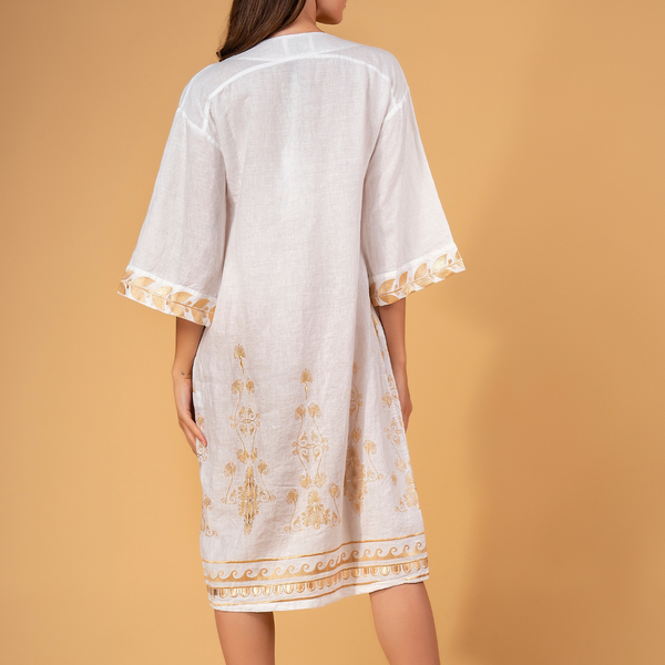 Apollo Radiance Mid Length Kaftan in Off White/Gold