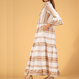 Nymphs Enchantment Long Cotton Dress in Off White/Bronze