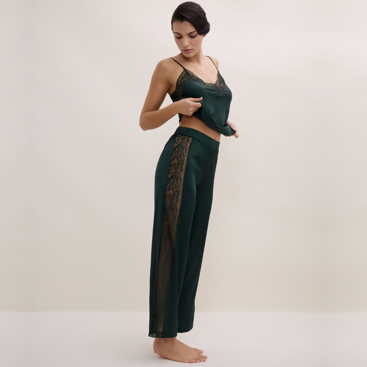 Midnight Whisper Silk Cami Top In Mysterious Green
