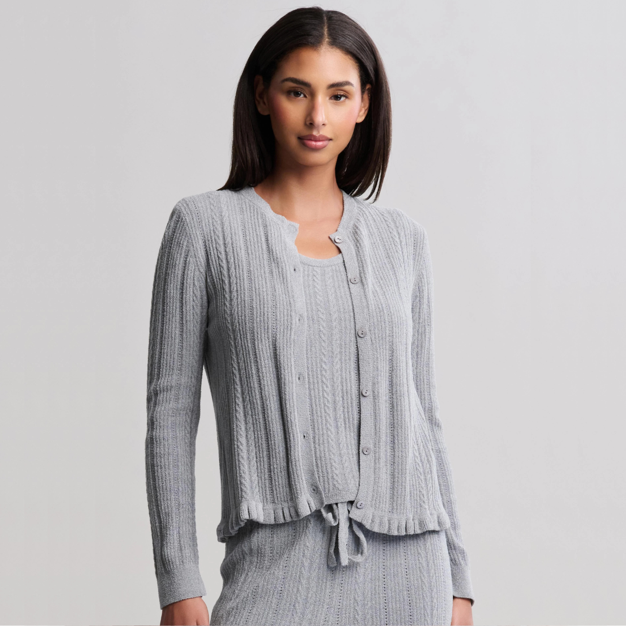 CozyChic Ultra Lite Cable Knit Cardigan with Ruffle