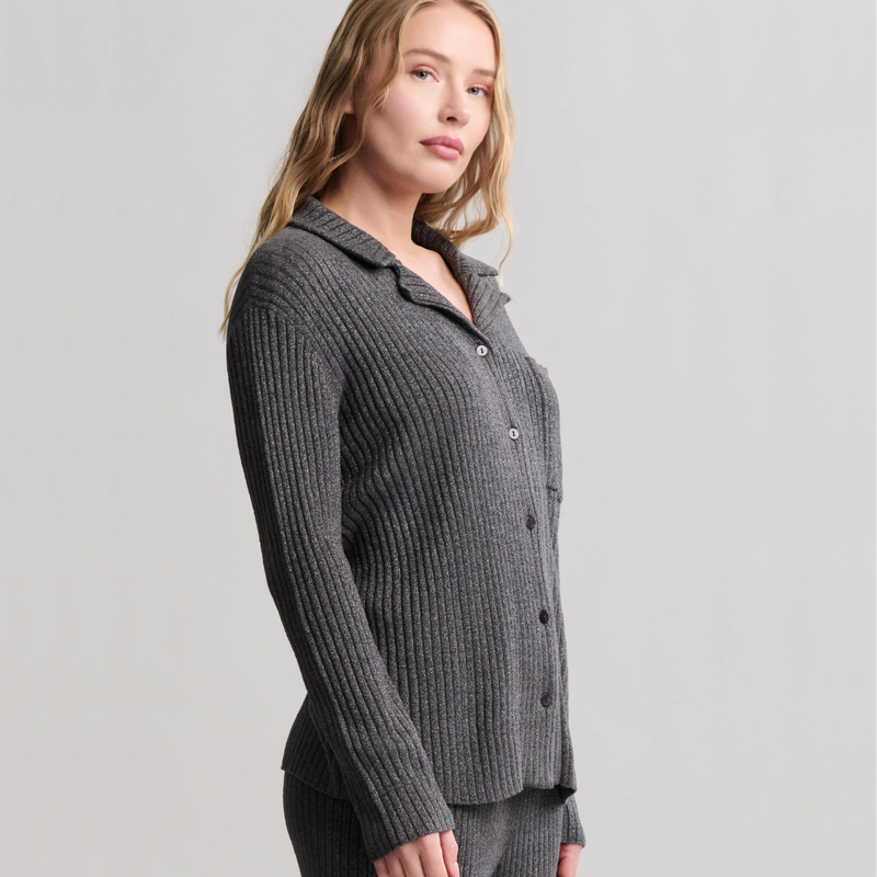 CozyChic Ultra Lite Lurex Rib Button Front Shirt