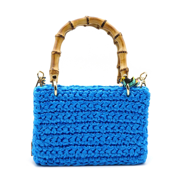 Meteora Pontova Light Blue Crochet Bamboo Handle Bag