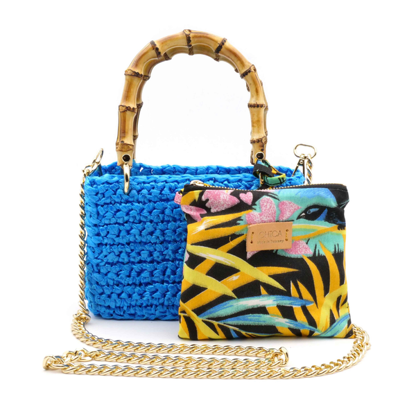 Meteora Pontova Light Blue Crochet Bamboo Handle Bag