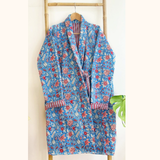 Cotton Quilted Kimono in Blue and Red Floral Print