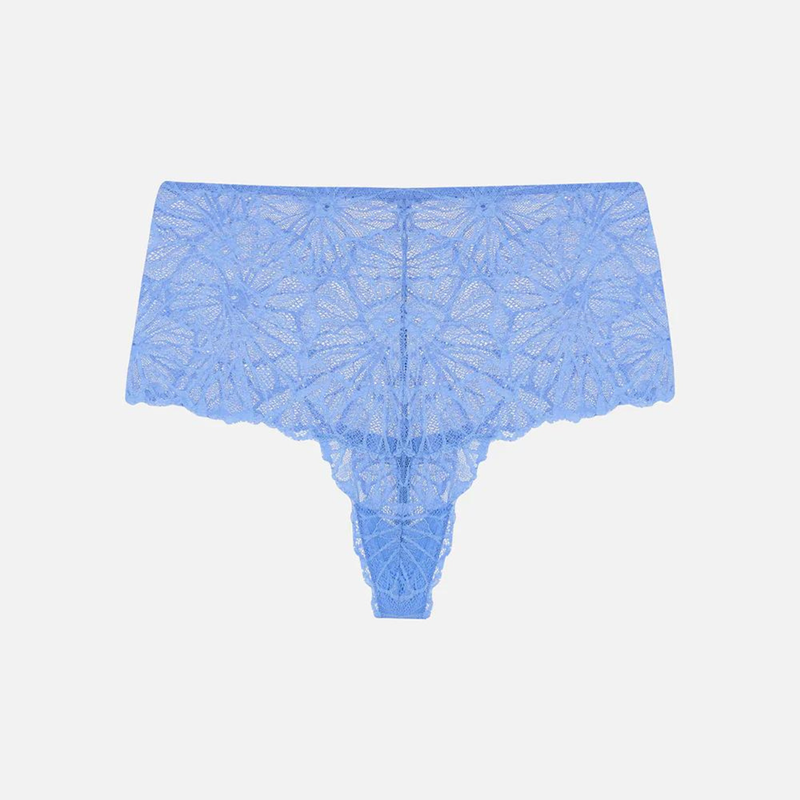 Lena Graphic Lace High Waist Thong in Cornflower Blue