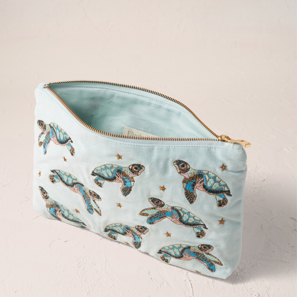 Baby Turtle Ice Blue Velvet Everyday Pouch