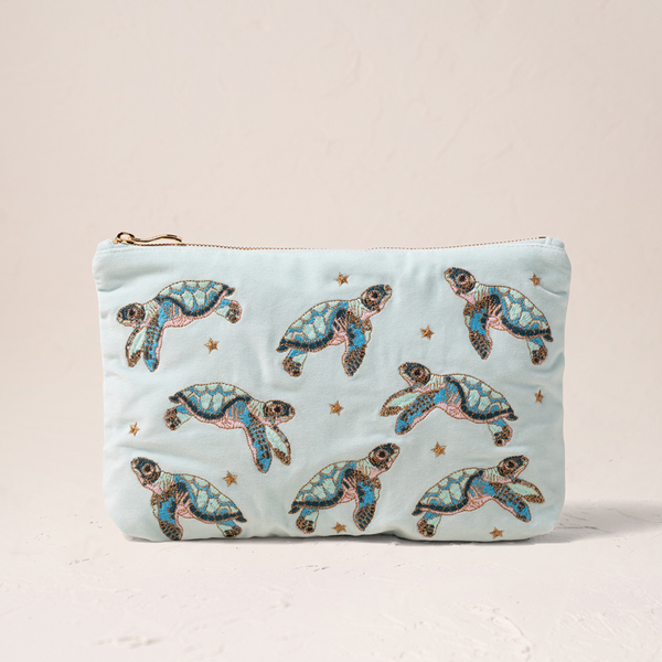 Baby Turtle Ice Blue Velvet Everyday Pouch