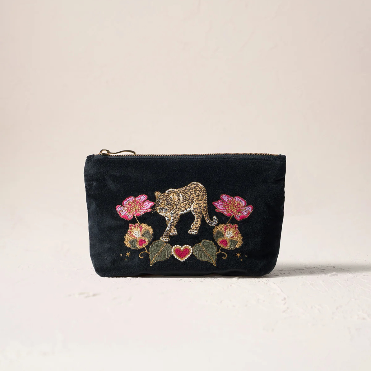 Celestial Leopard Velvet Coin Purse in Charcoal
