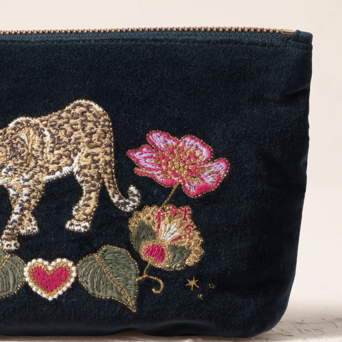 Celestial Leopard Velvet Coin Purse in Charcoal