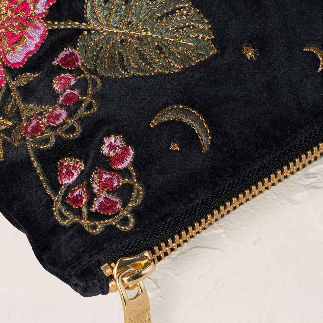 Celestial Leopard Velvet Everyday Pouch in Charcoal