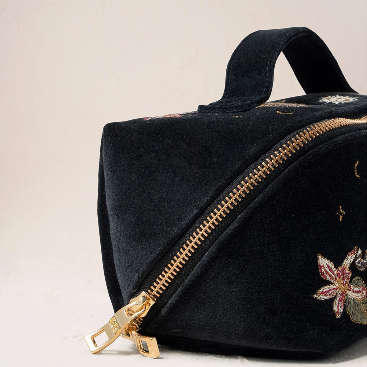 Celestial Leopard Velvet Flat Makeup Bag in Charcoal