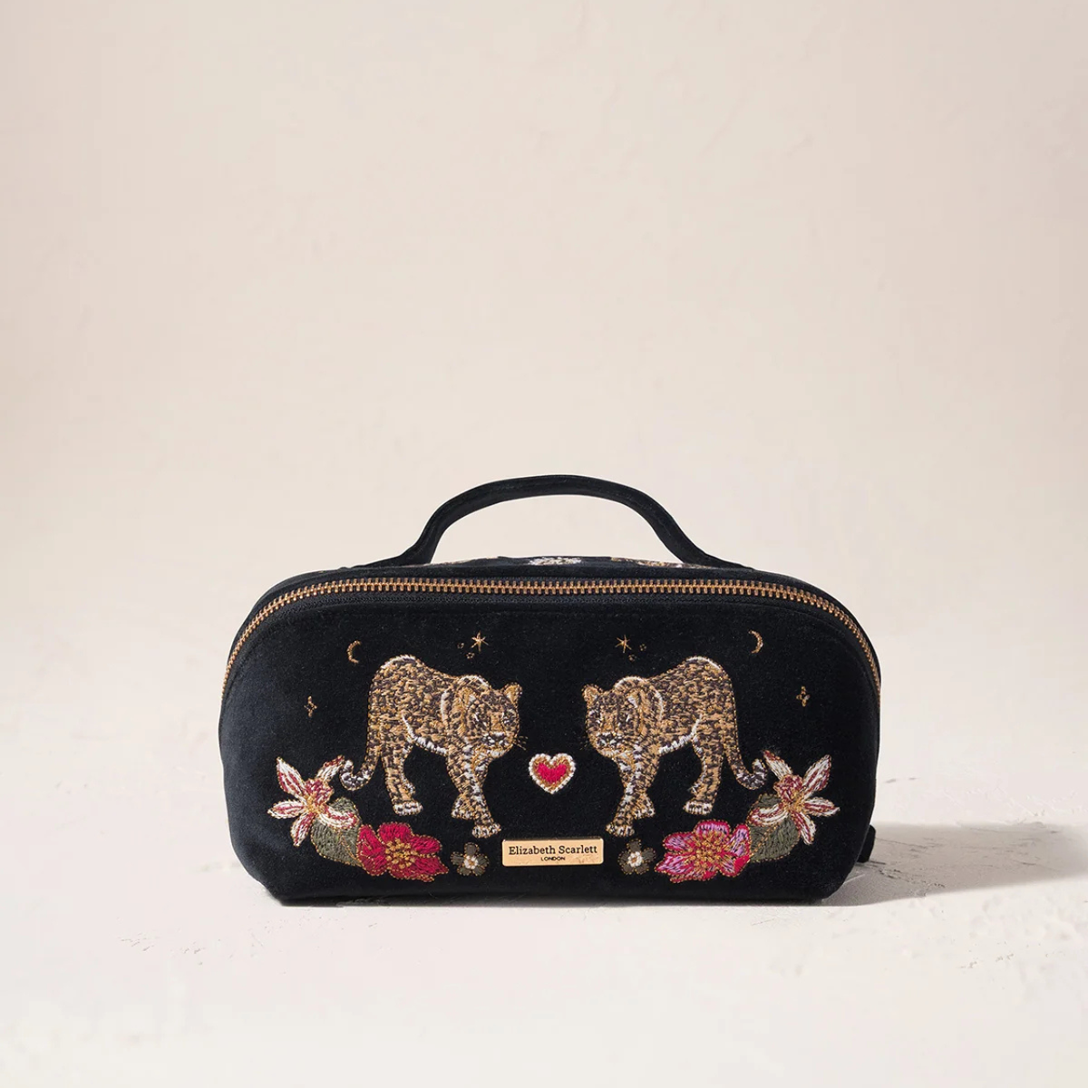 Celestial Leopard Velvet Flat Makeup Bag in Charcoal