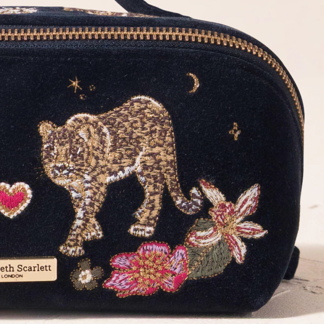 Celestial Leopard Velvet Flat Makeup Bag in Charcoal