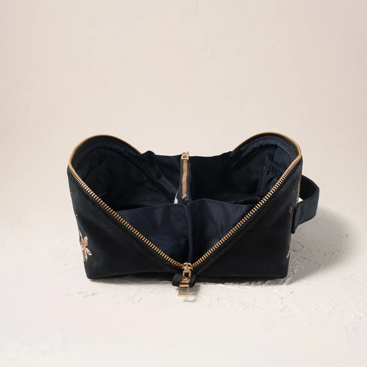 Celestial Leopard Velvet Flat Makeup Bag in Charcoal